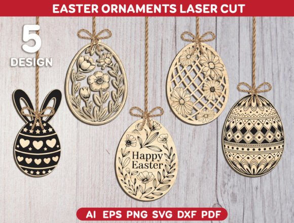 Download 5 Laser Cut Easter Egg Ornaments Bundle - Egg Collection