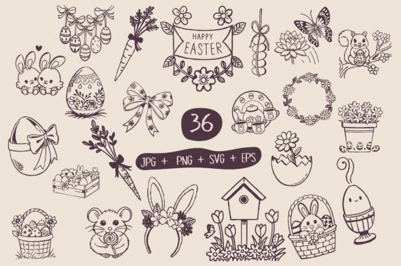 Download Hand Drawn Easter Bunny Eggs Spring SVG - Egg Collection