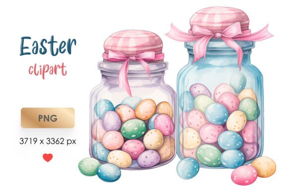 Download Watercolor Easter Clipart Jars with Eggs - Egg Collection