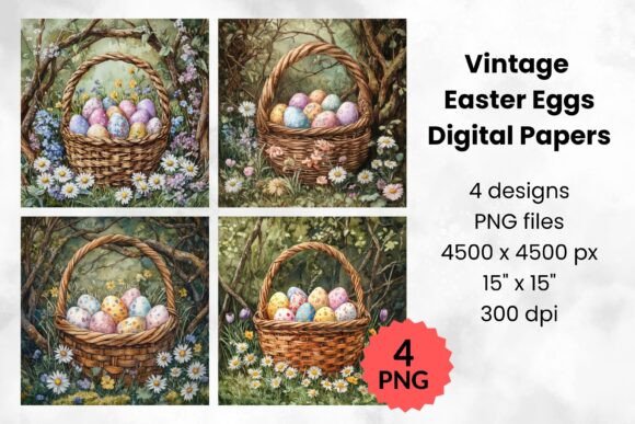 Download Vintage Easter Eggs in Basket Scrapbook - Egg Collection