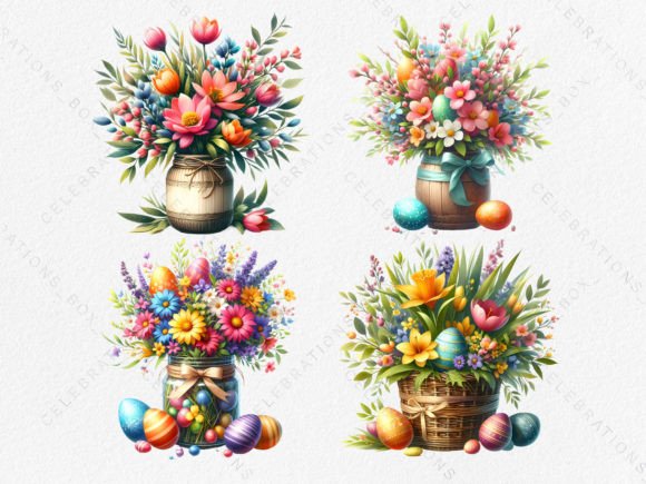 Download Easter Flower Pot with Eggs Clipart PNG - Egg Collection