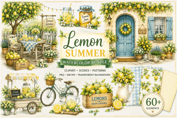 Download Lemon Summer Watercolor Bundle - Premium Bundle